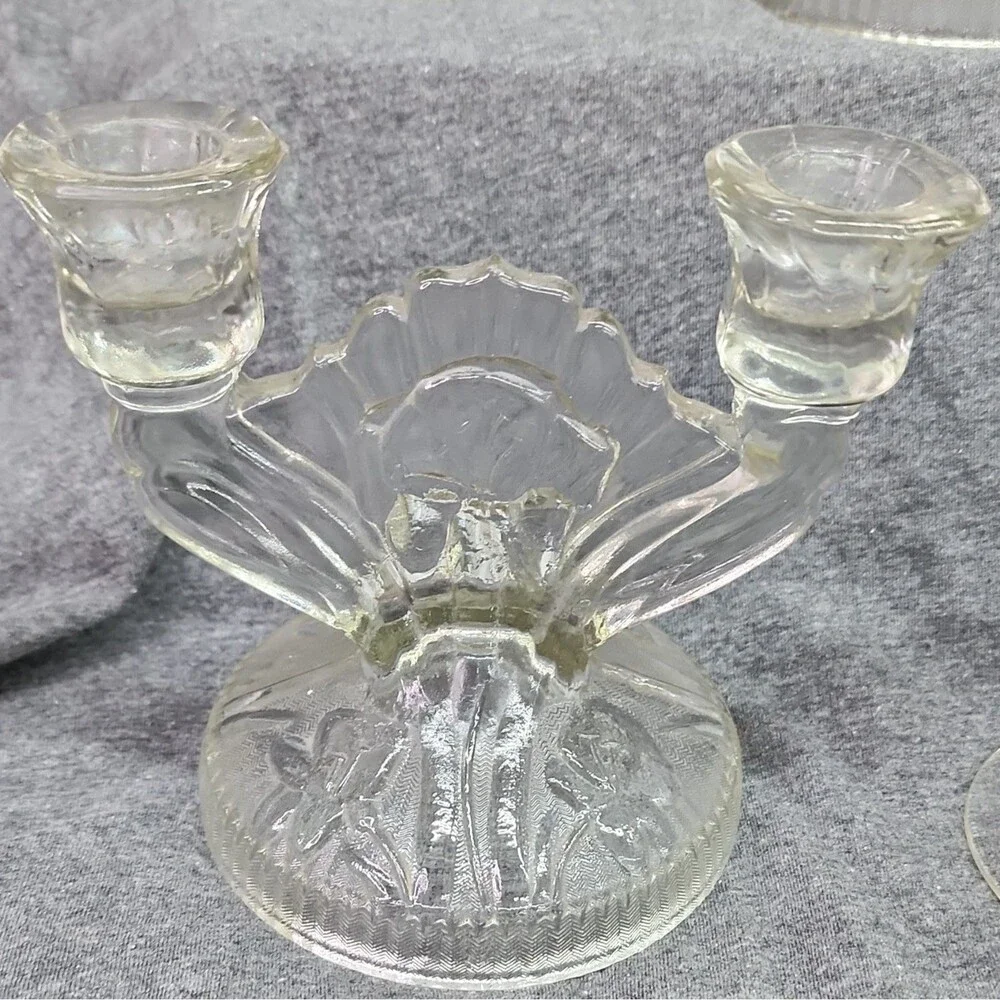 Jeannette Iris & Herringbone Glass Glass Lot Vintage Sherbets and Candle holders